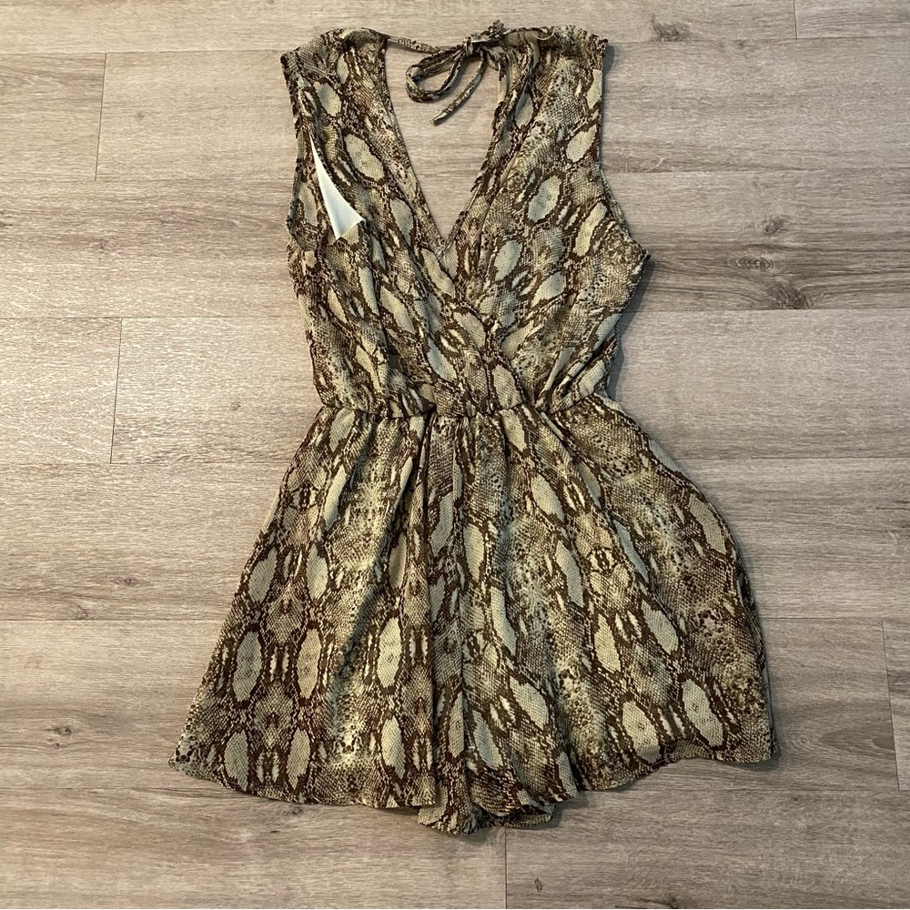 Final Touch sage green and brown snake print romper